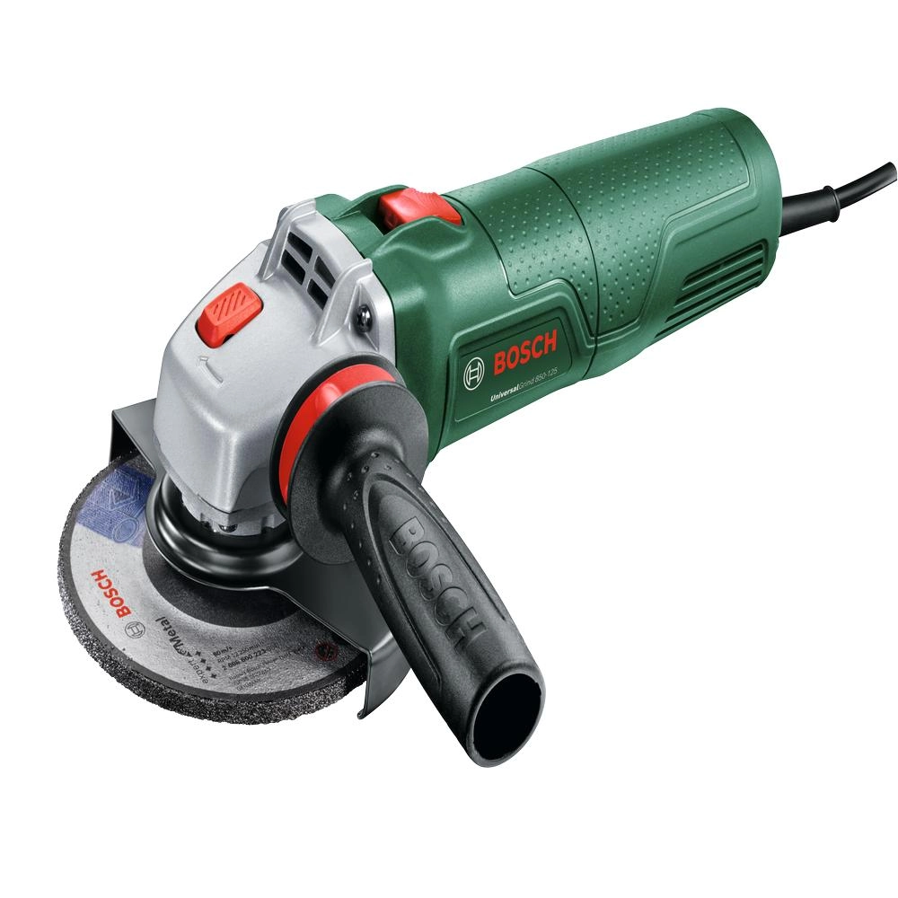 Bosch UniversalGrind 850-125 kampinis šlifuoklis su 850W varikliu ir antivibracinė rankena
