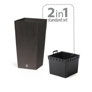 Plastikinis vazonas 24cm Rato Square antracitas su rotango efektu