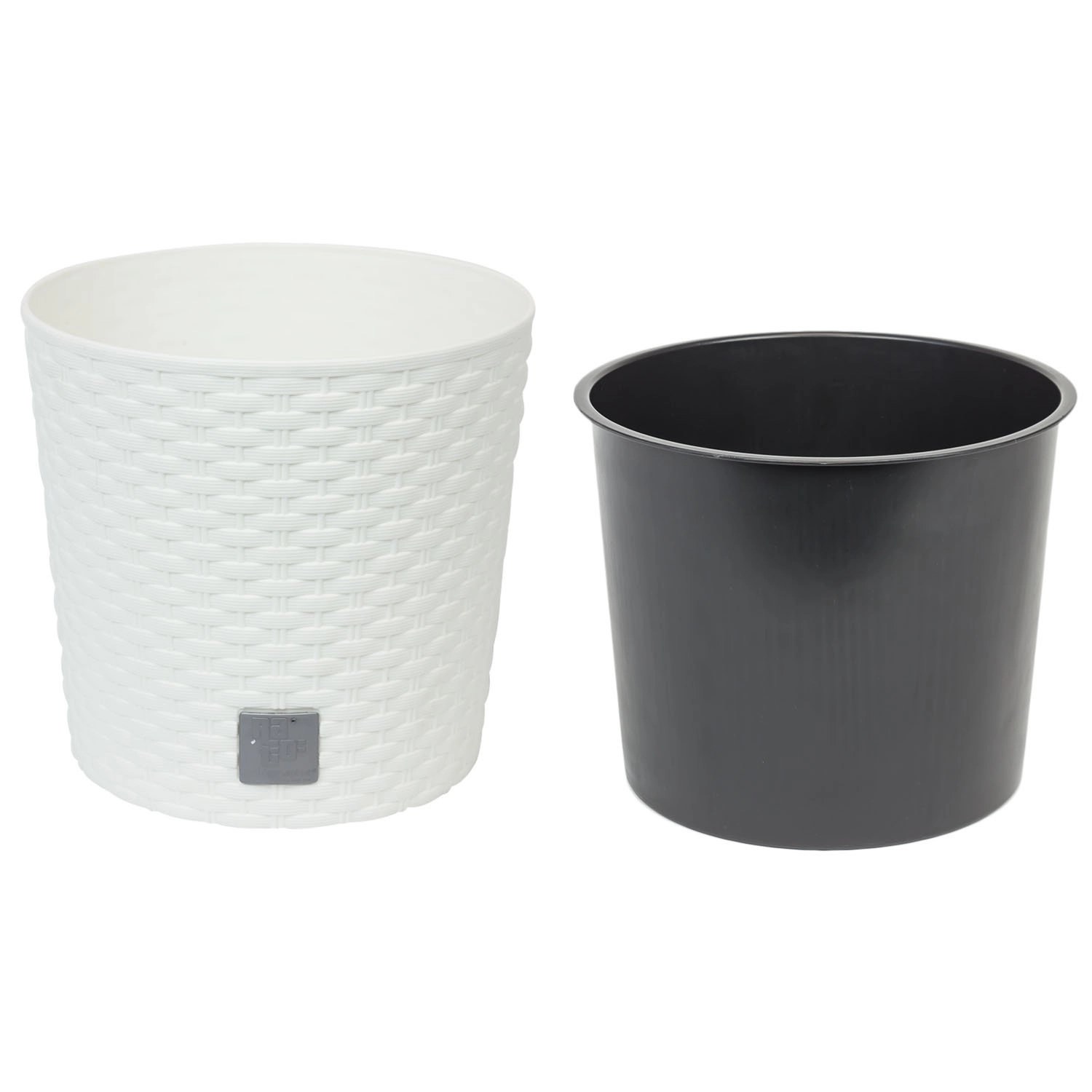 Prosperplast Rato Round apvalus baltas vazonas 40cm su elegantiška rotango tekstūra