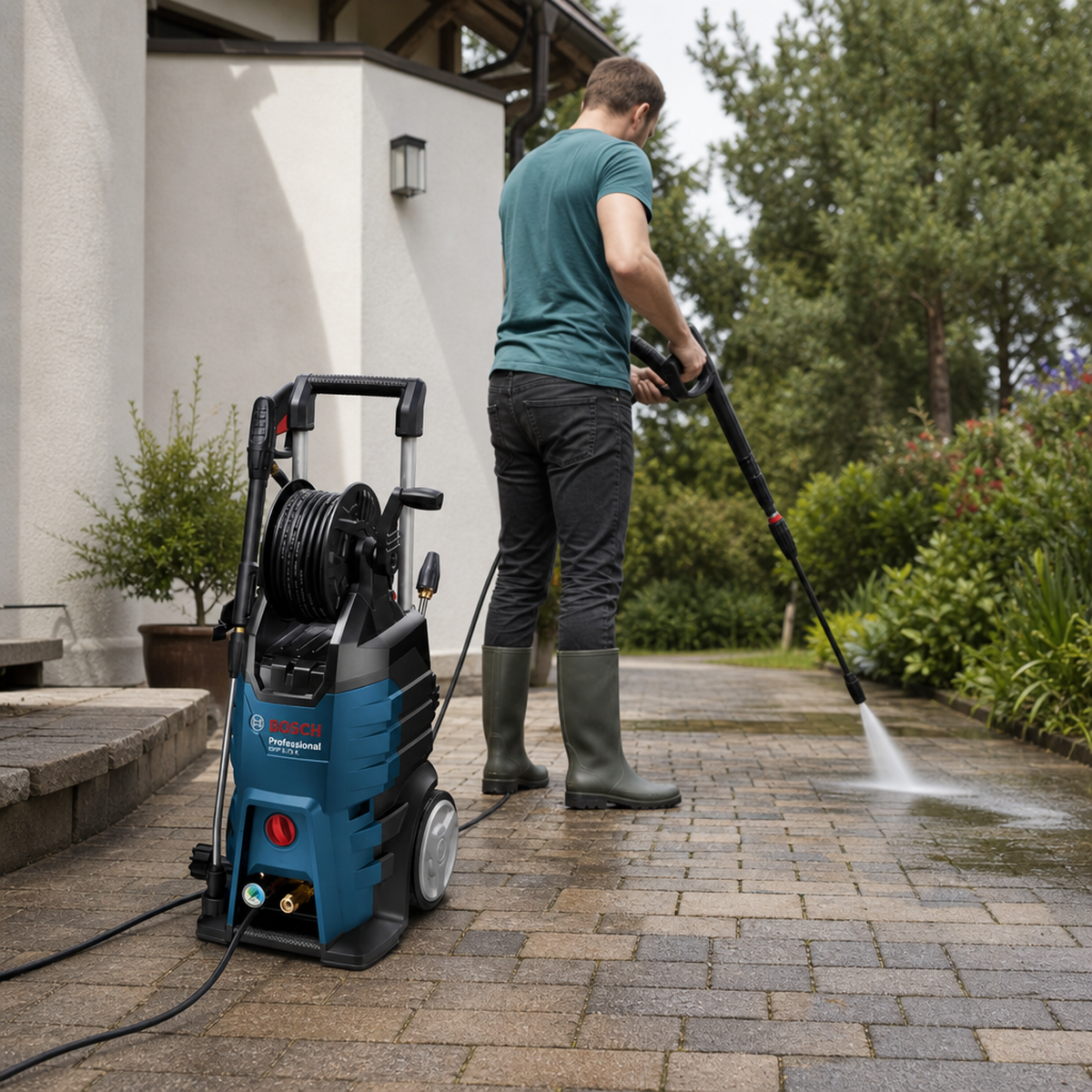 Bosch GHP 5-75X Professional aukšto slėgio plovykla su teleskopine rankena ir žarnos vyniojimo būgnu