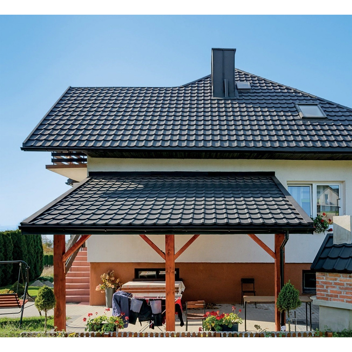 TALIA skardinių čerpių detalus profilio vaizdas su unikaliu sluoksniu