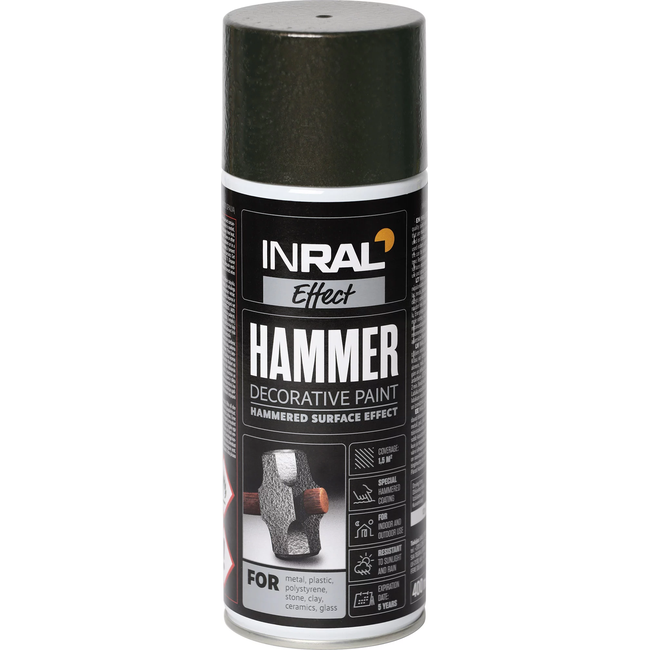 INRAL HAMMER aerozoliniai dažai 400ml antracito spalvos su kaldinto metalo efektu vidaus ir lauko darbams