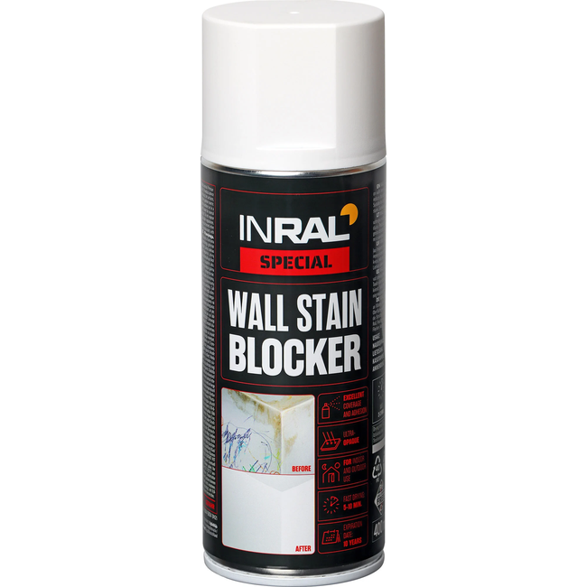 INRAL WALL STAIN BLOCKER 400ML balti aerozoliniai dažai dėmių izoliacijos sienoms ir luboms