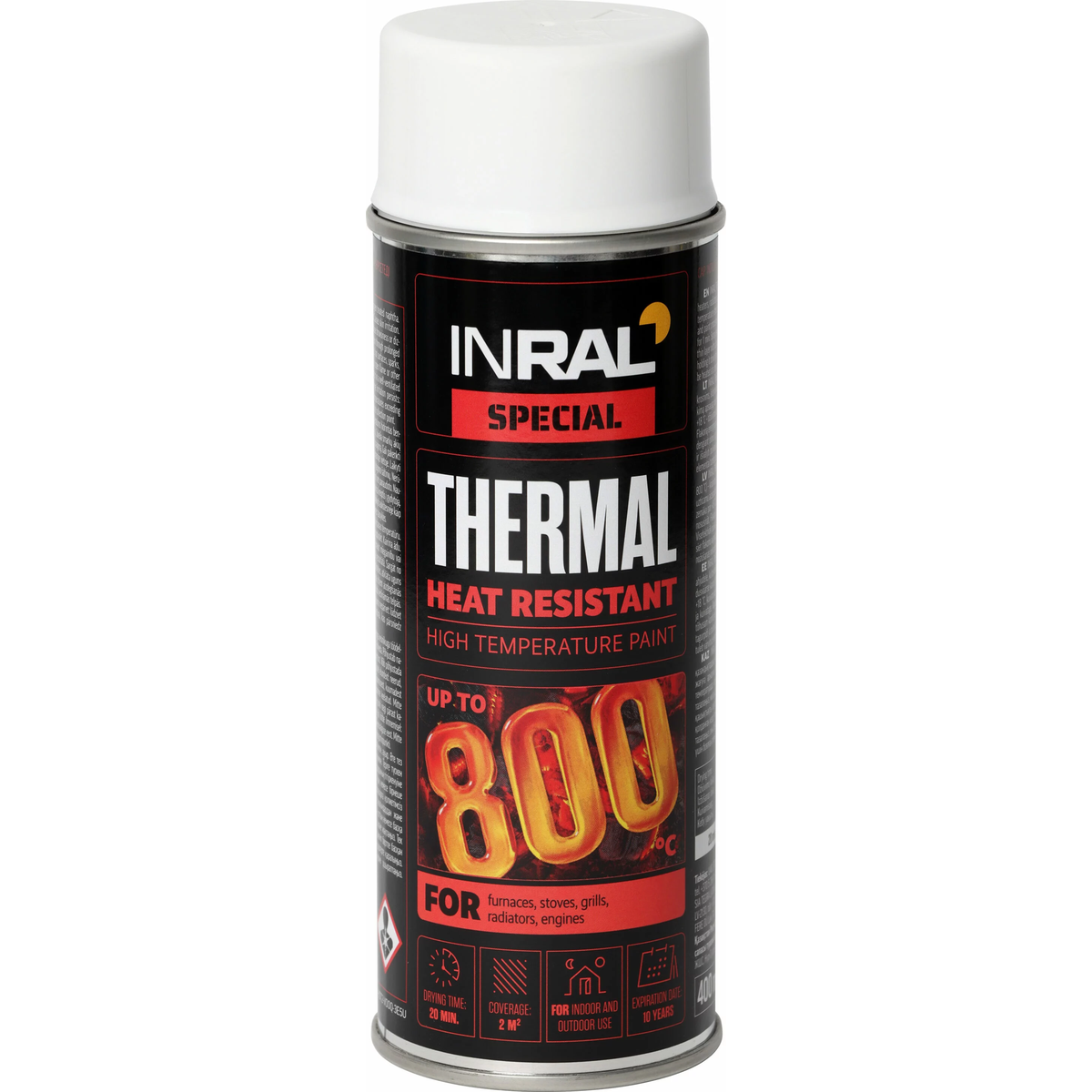 INRAL THERMAL karščiui atsparūs aerozoliniai dažai 400ml balti RAL9003 metaliniams paviršiams