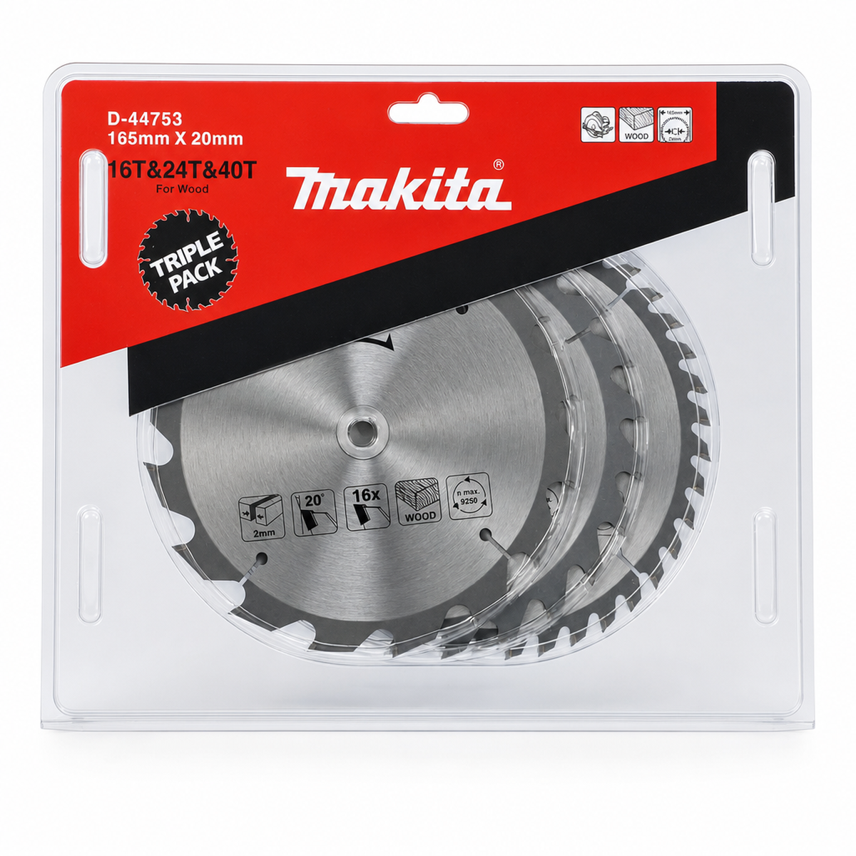 Makita D-44753 medienos pjovimo diskų rinkinys 165x20mm su skirtingų dantų skaičiumi