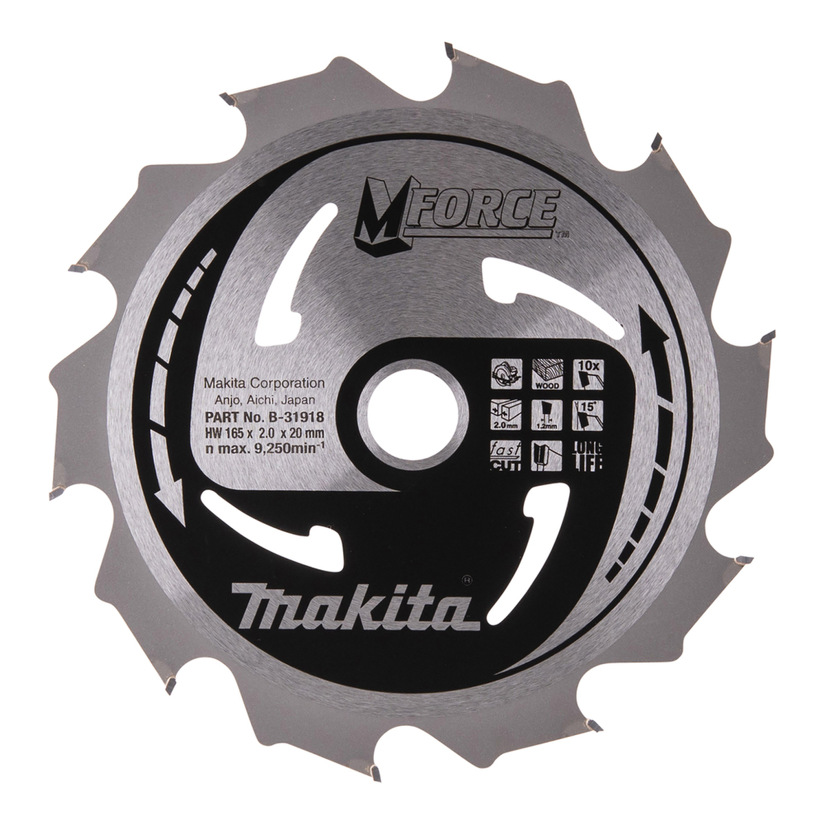 Makita M-Force B-31918 pjovimo diskas medienai 165mm skersmens su 10 karbido dantų
