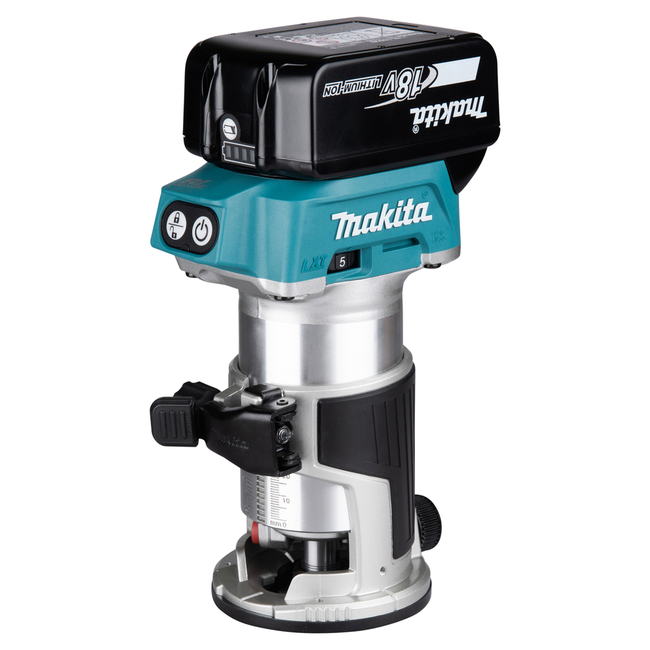 Akumuliatorinė freza Makita 18V su švelnaus starto sistema