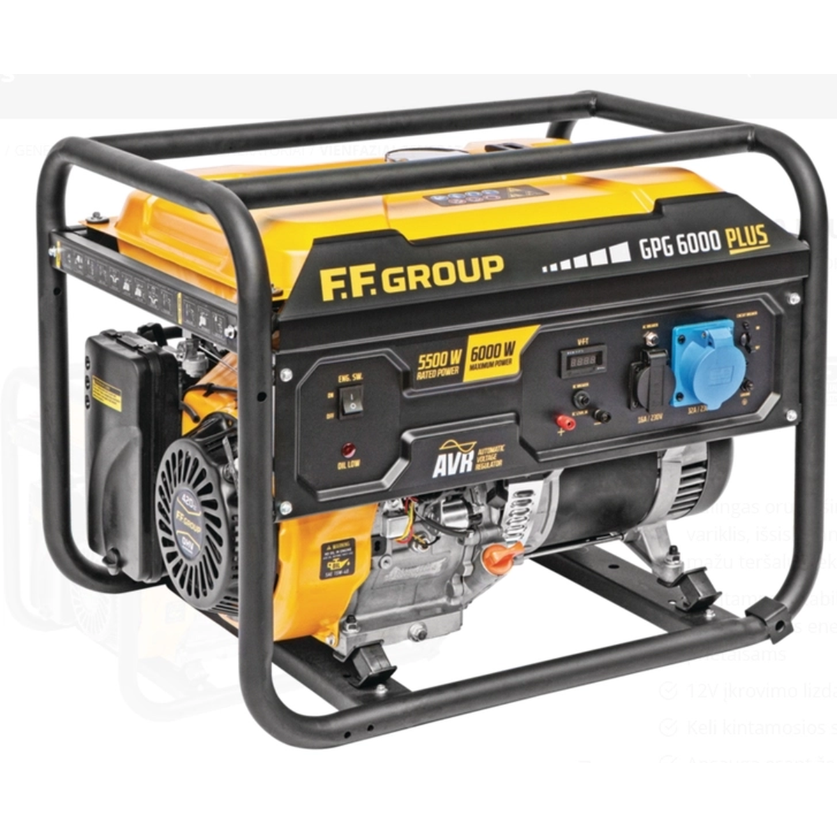 FF GPG 6000 Plus benzininis generatorius su AVR technologija ir Euro5 varikliu, tinkamas namams ir verslui