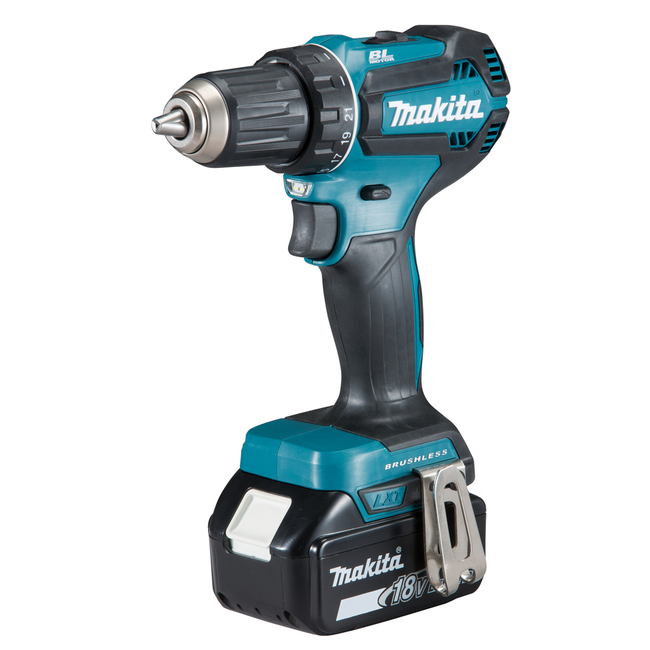 Makita DDF485RTJ komplektas su dviem 5Ah akumuliatoriais ir krovikliu