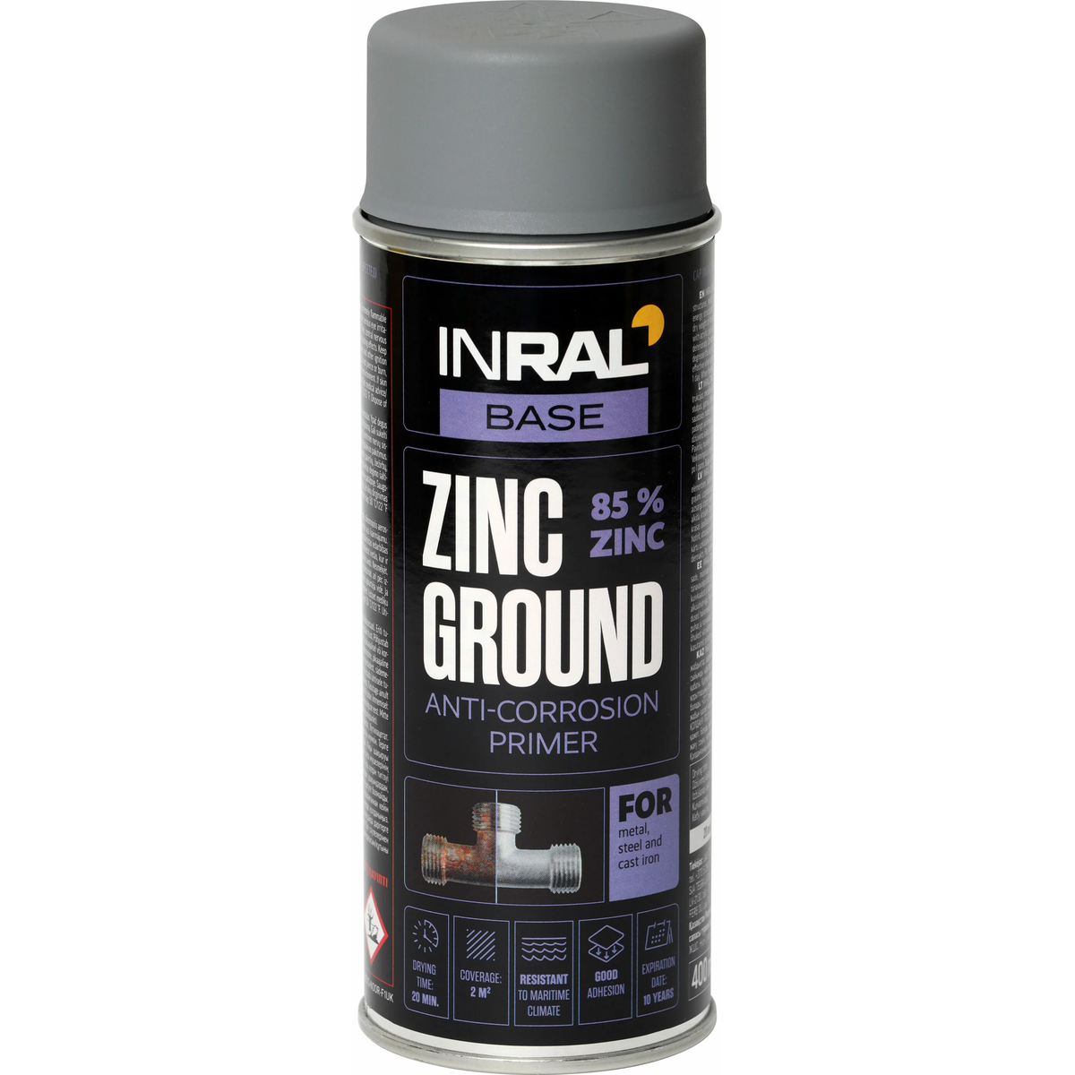 INRAL ZINC GROUND 400ml antikorozinis aerozolinis gruntas cinko spalvos metalinių paviršių apsaugai