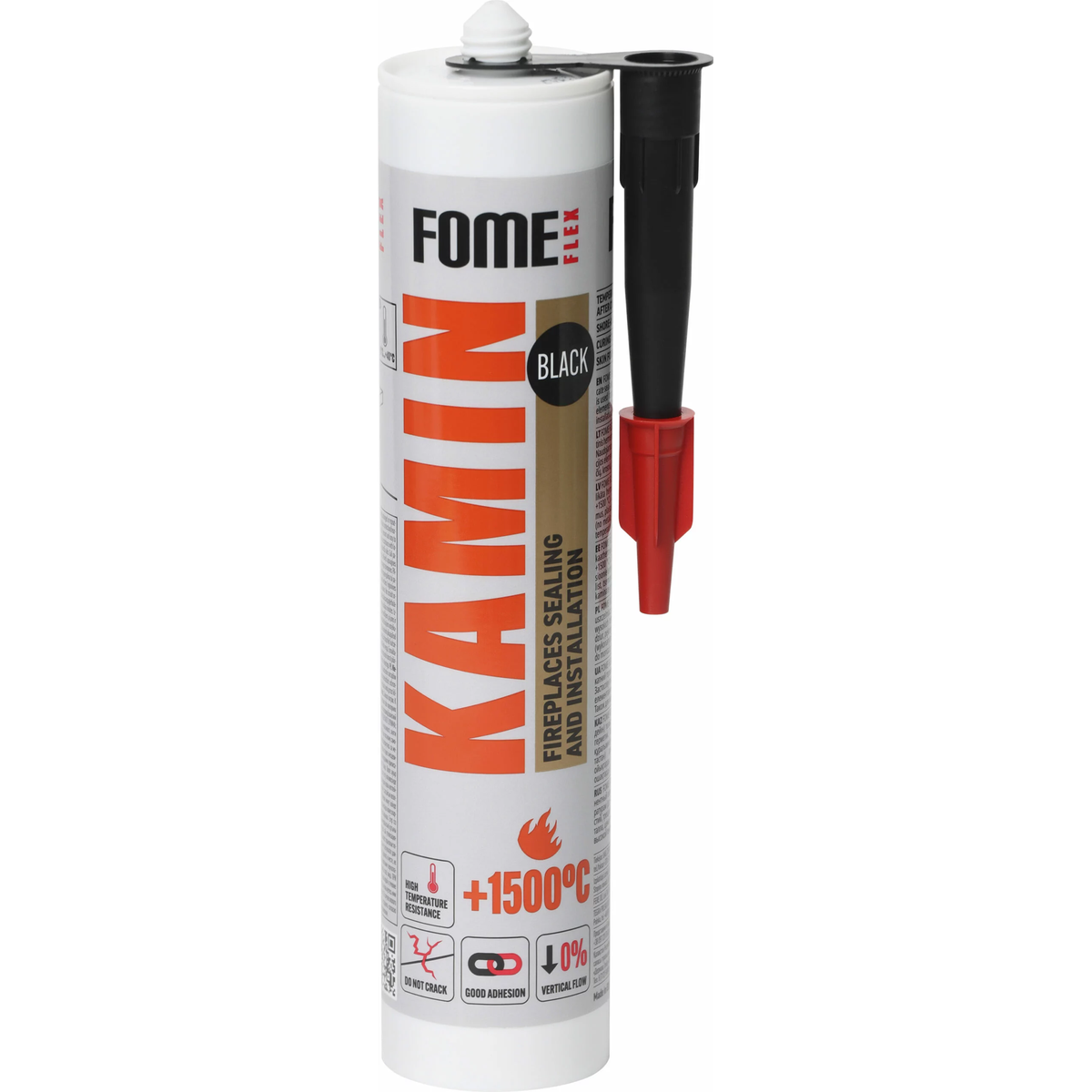 FOME FLEX KAMIN 1500°C juodas hermetikas 300ml tūbelė kaminų sandarinimui
