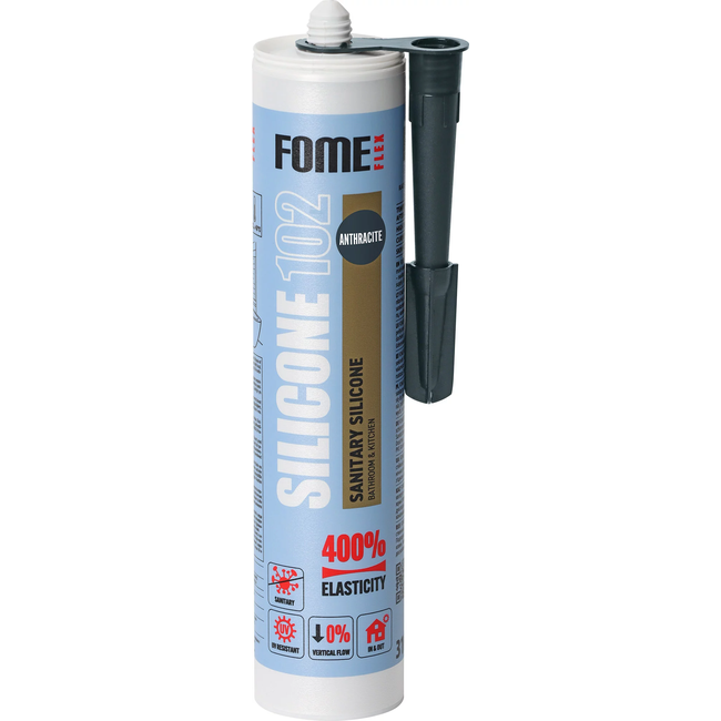 FOME FLEX SANITARY SILICONE 102 antracito spalvos sanitarinis hermetikas 310ml vonios kambariui