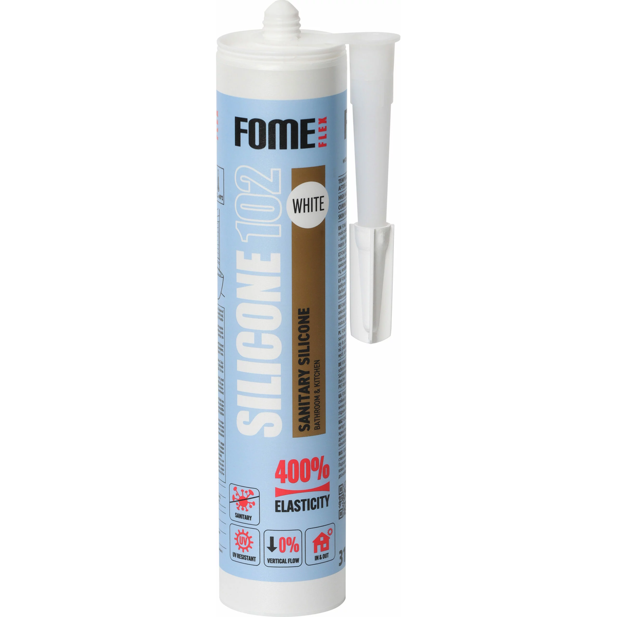 FOME FLEX SANITARY SILICONE 102 baltas sanitarinis silikoninis hermetikas 310ml vonios kambariui