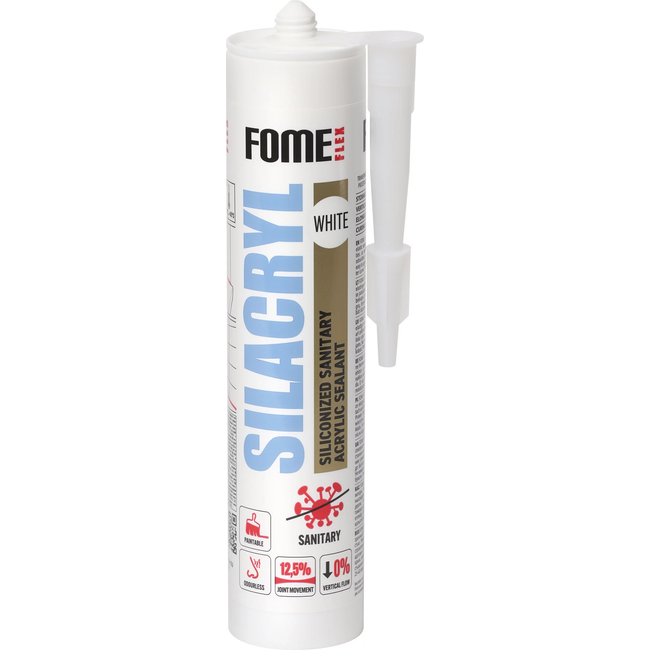 FOME FLEX SILACRYL 300ml baltas hermetikas vonios kambario sandarinimui