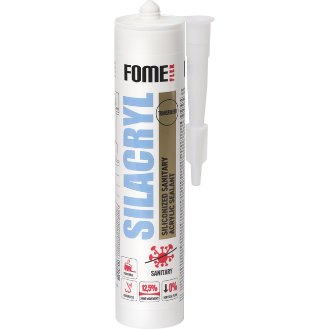 FOME FLEX SILACRYL 300ml skaidrus hermetikas vonios ir sanitarinių patalpų sandarinimui