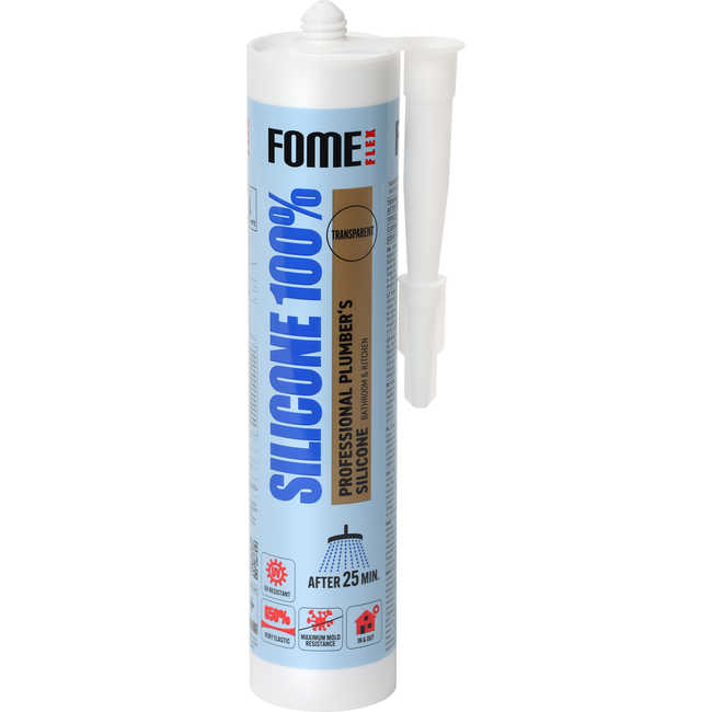 FOME FLEX 100% silikoninis hermetikas 310ml skaidrus vonios ir virtuvės sandarinimui