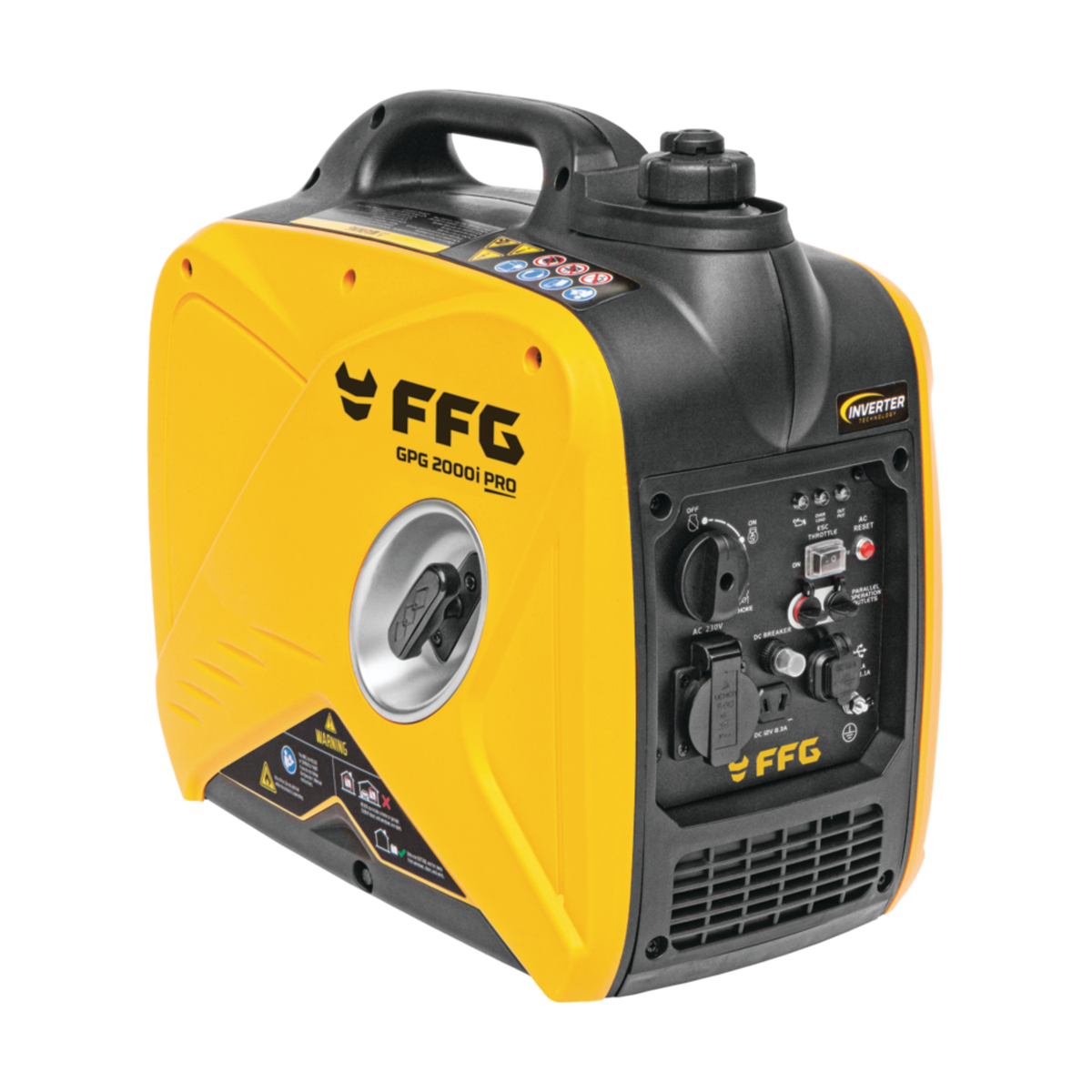 FF GROUP GPG 2000I PRO inverterinis benzininis generatorius 2000W su rankena ir valdymo skydeliu