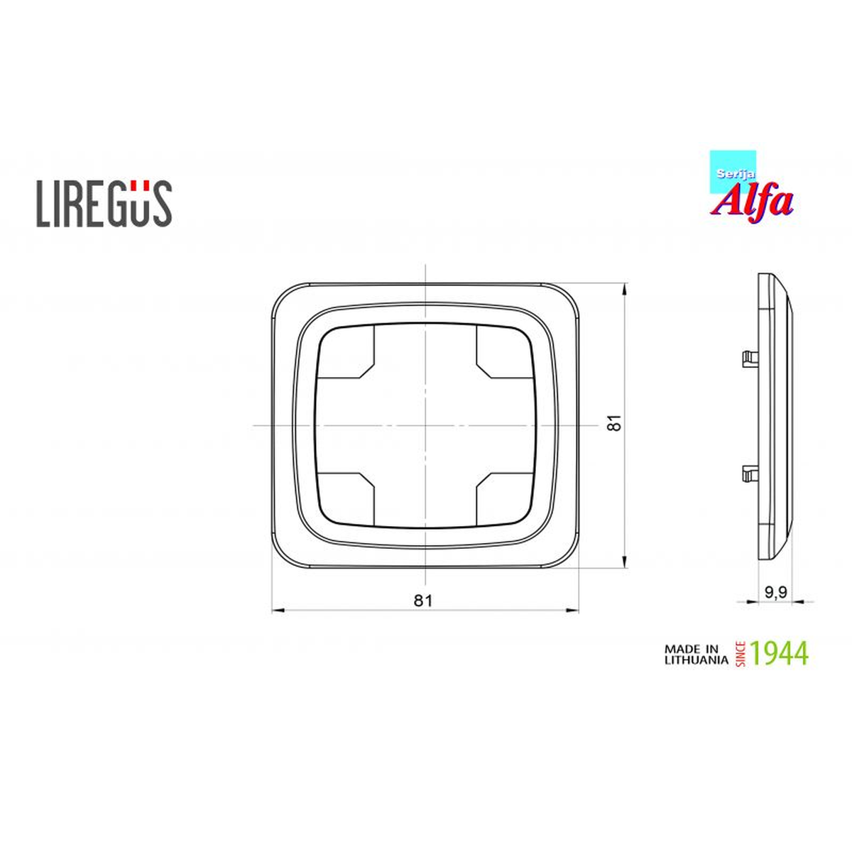 Baltos spalvos Liregus Alfa vieno klavišo elektros jungiklis su rėmeliu