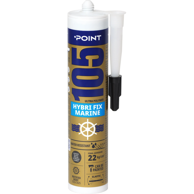 POINT 105 HYBRI FIX MARINE hibridiniai montavimo klijai ir hermetikas 290ml juodos spalvos valčių ir stogų remontui