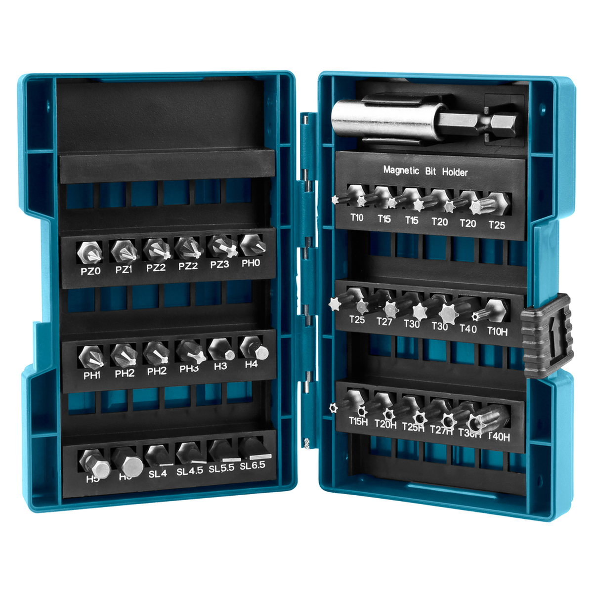 Makita B-28606 37 dalių sukimo antgalių komplektas su magnetiniu laikikliu patogiai pakuotėje