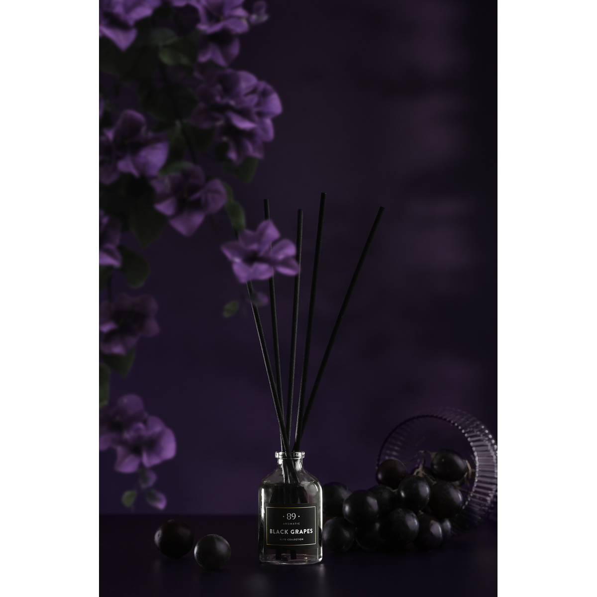 Elegantiškos presuoto pluošto lazdelės namų kvapui Black Grapes 50ml