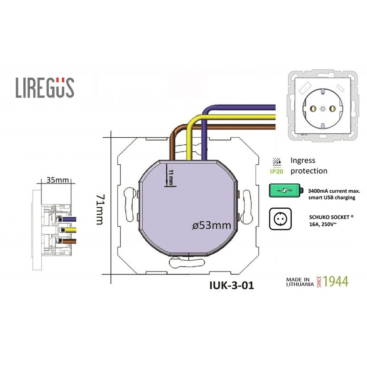 Matinės baltos spalvos lizdas be rėmelio Liregus Modern