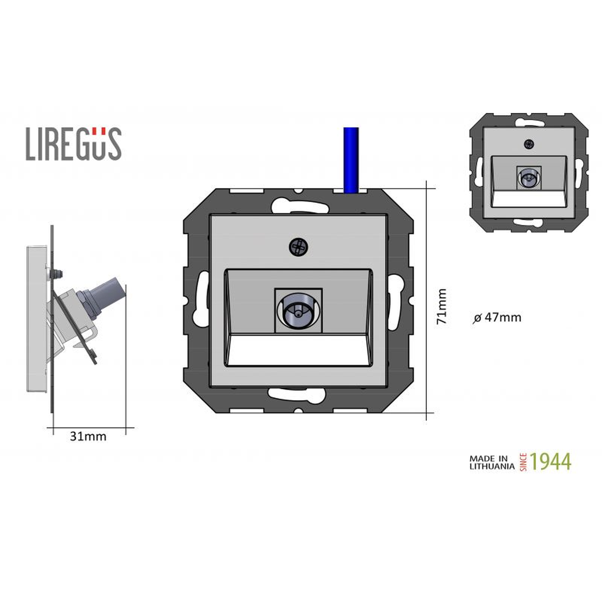 Liregus Epsilon juodas TV lizdas montavimui be rėmelio