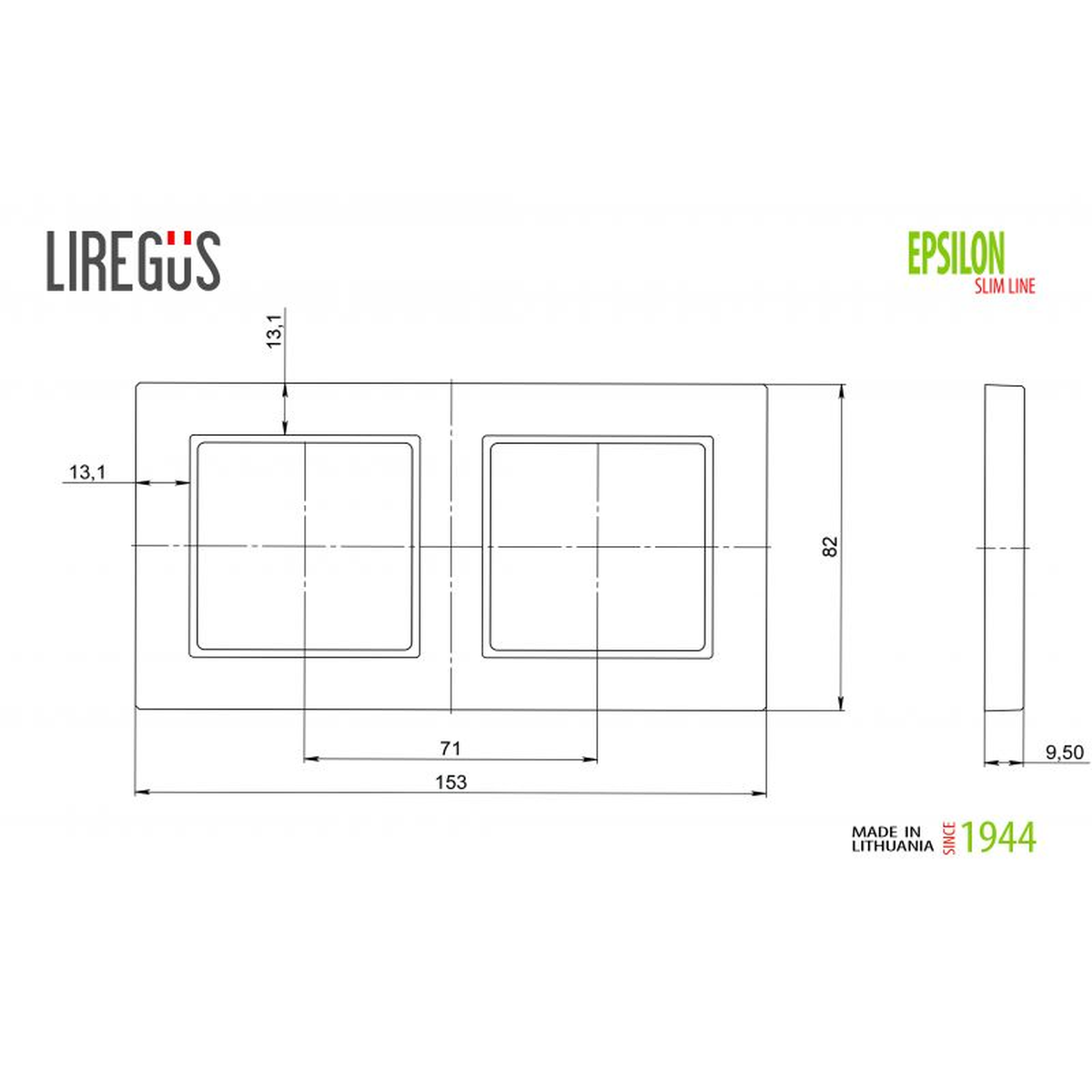 Liregus Epsilon dviejų vietų jungiklio rėmelis baltos spalvos
