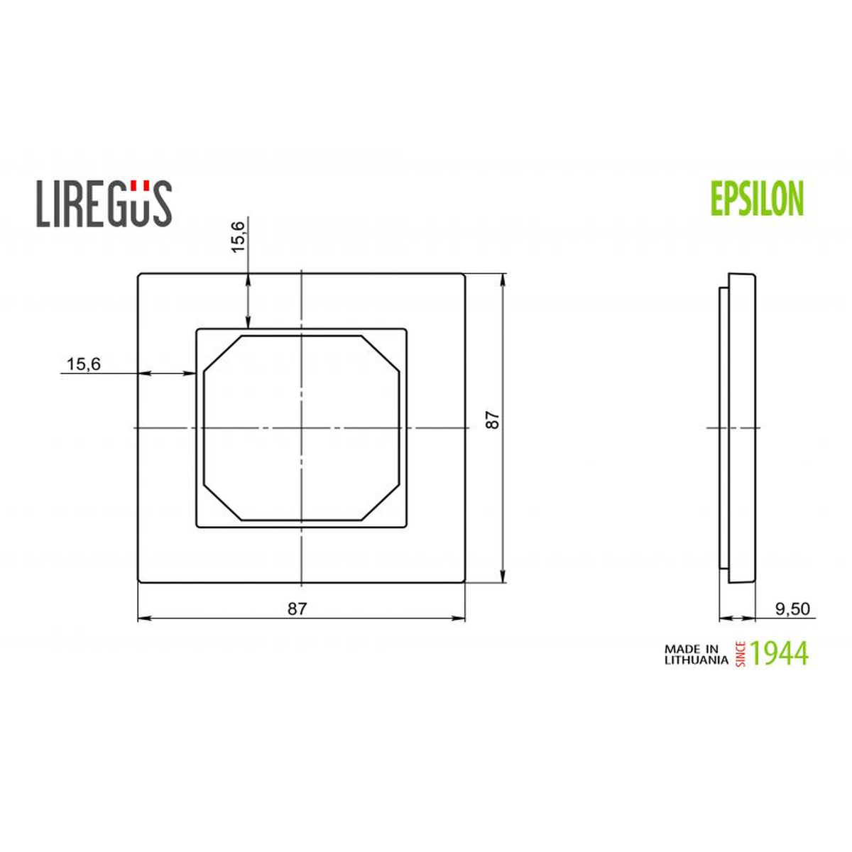 Liregus Epsilon baltos spalvos vienvietis elektros įrangos rėmelis