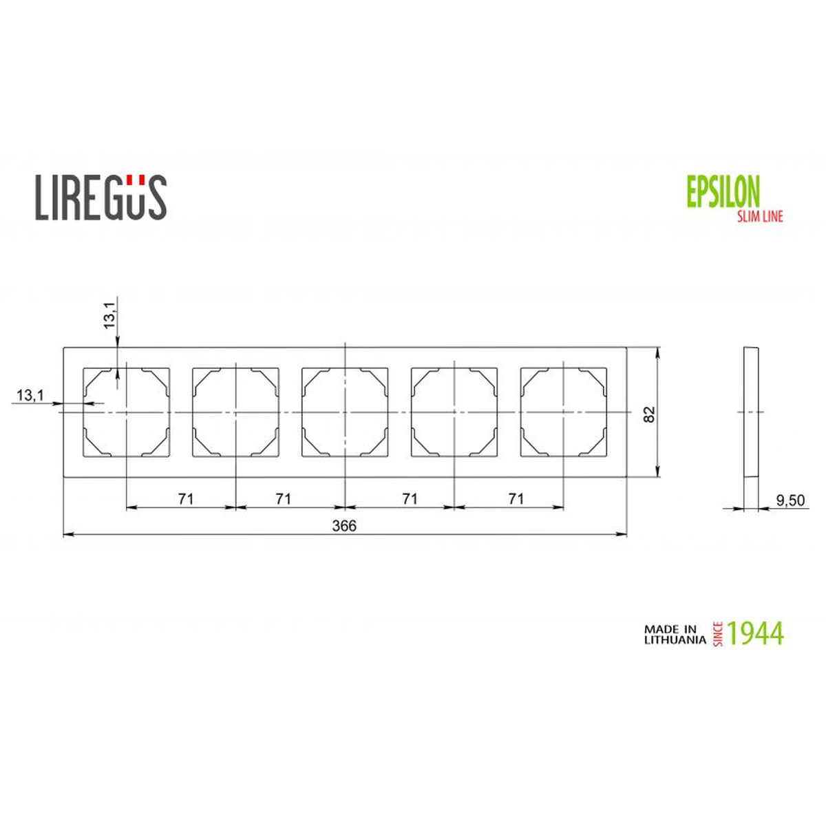 Liregus Epsilon 5 vietų elektros įrangos rėmelis baltos spalvos