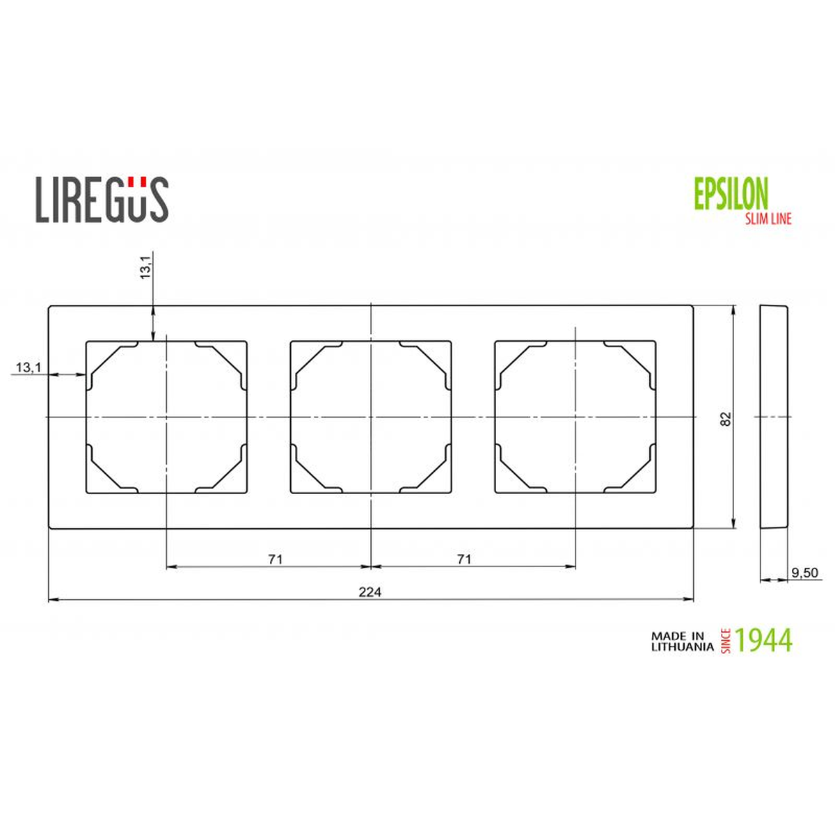 Liregus Epsilon trivietis jungiklio rėmelis juoda spalva