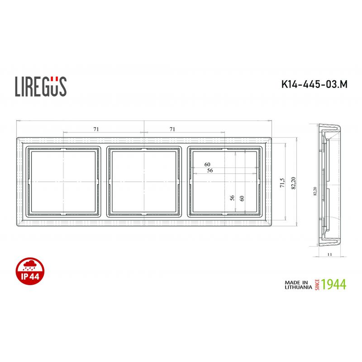Liregus Modern trivietis rėmelis jungikliams ir lizdams