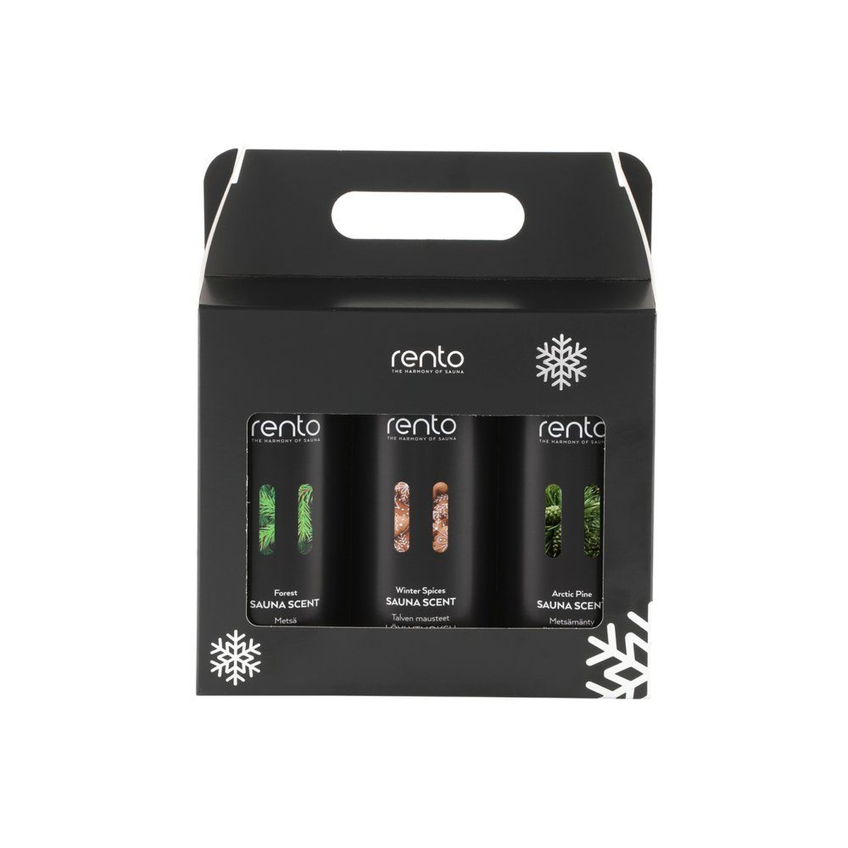 RENTO kvapiųjų esencijų rinkinys saunai 3x400ml su žiemos prieskonių, miško ir pušies aromatais
