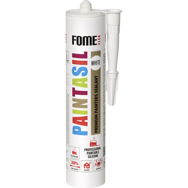 FOME FLEX PAINTASIL baltas dažomas silikonas 310ml statybinėms siūlėms sandarinti