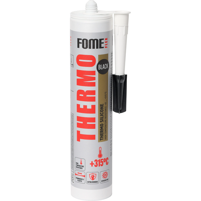 FOME FLEX THERMO 315°C juodas aukštatemperatūris silikoninis hermetikas 300ml talpos sandarinimo darbams
