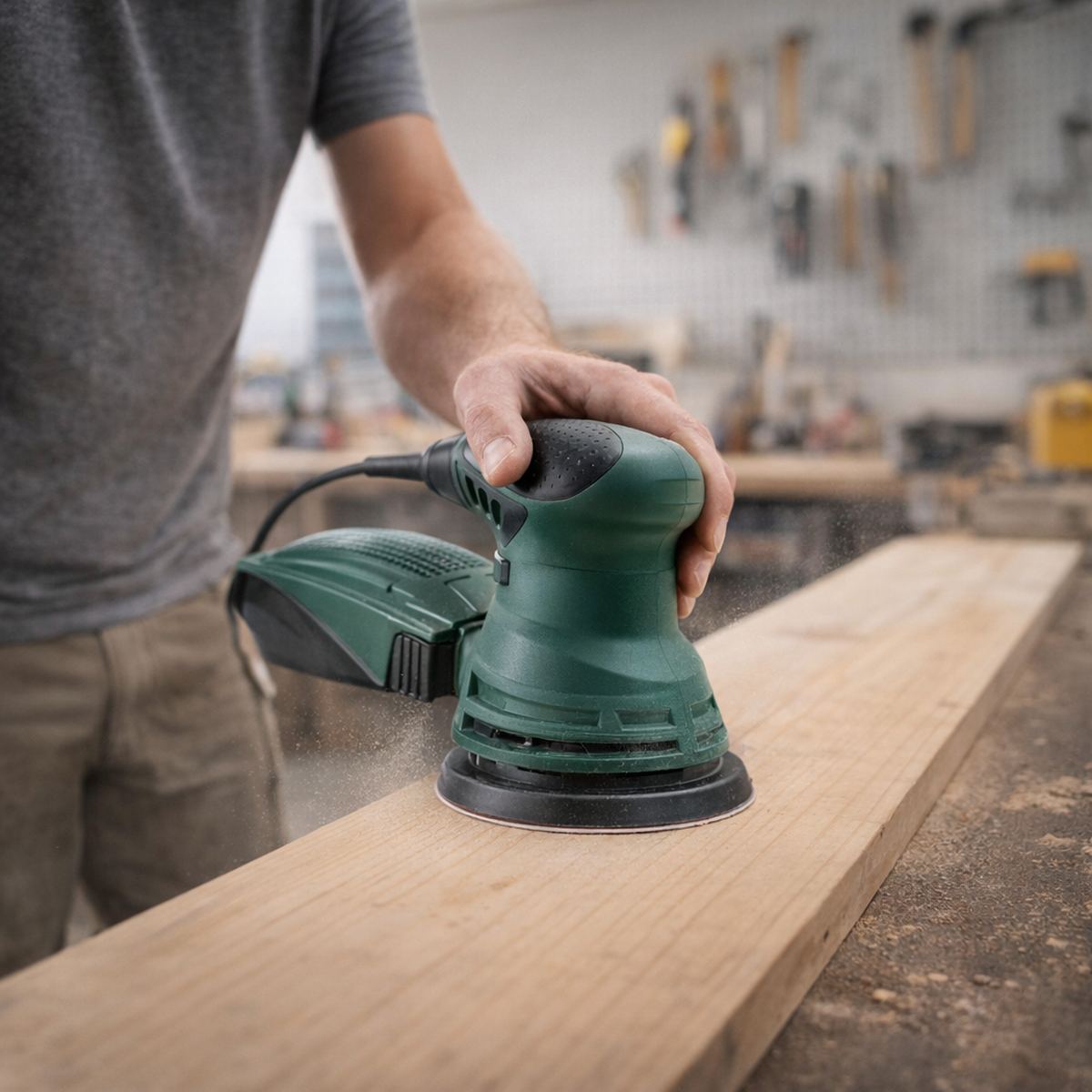 Bosch PEX 220A ekscentrinis šlifuoklis su ergonomiška rankena ir šlifavimo padu