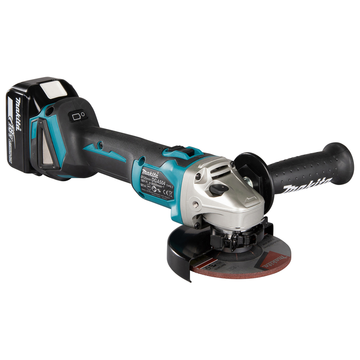 Makita DGA504 akumuliatorinis kampinis šlifuoklis su apsauga