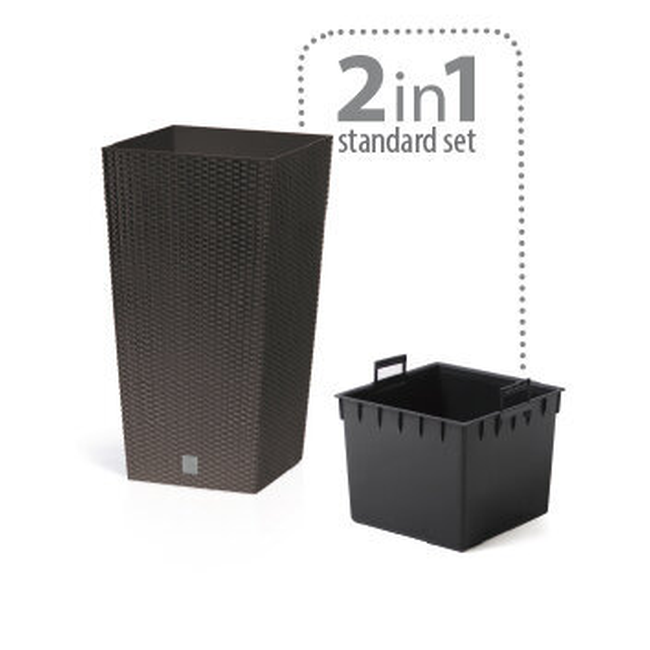 Plastikinis vazonas 24cm Rato Square antracitas su rotango efektu