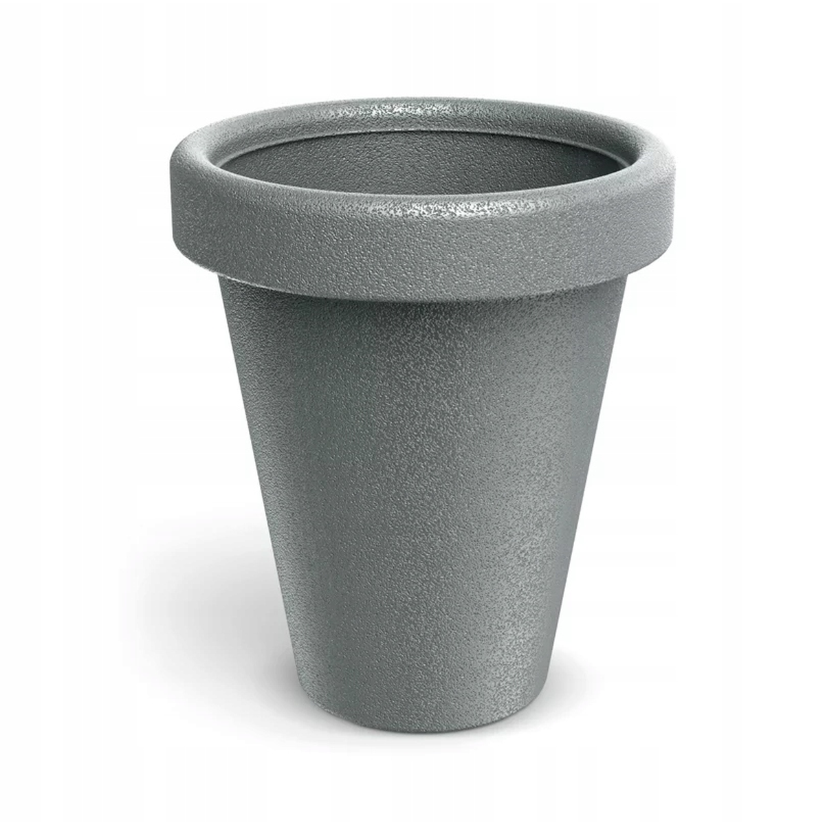 Plastikinis vazonas Origina 40cm akmens pilkos spalvos su augalu lauke