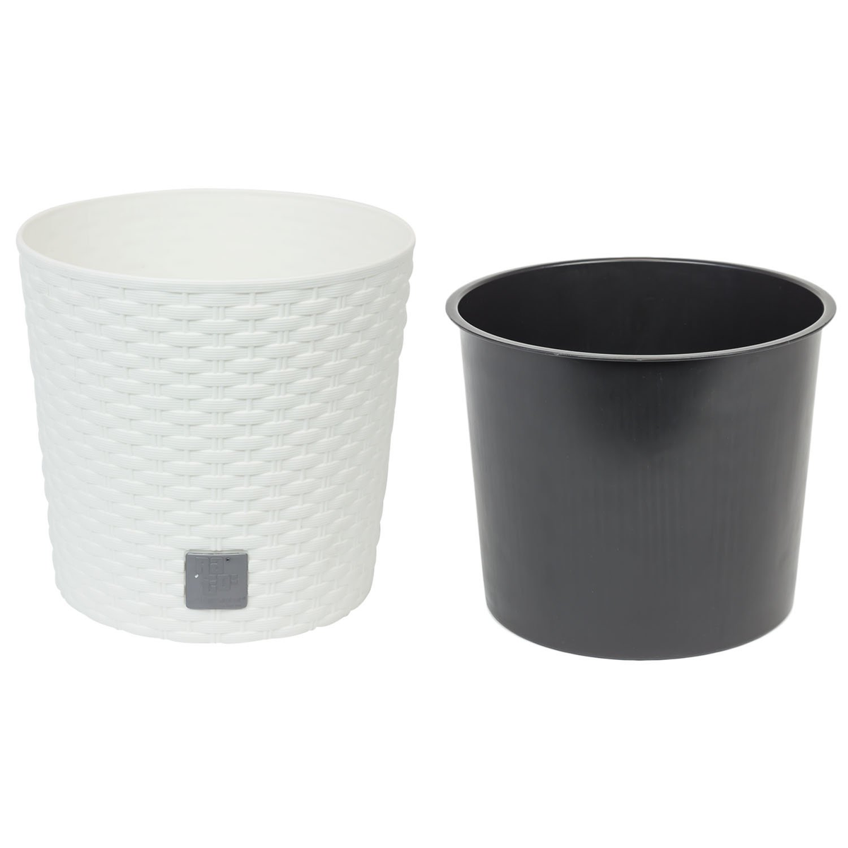 Prosperplast Rato Round apvalus baltas vazonas 40cm su elegantiška rotango tekstūra