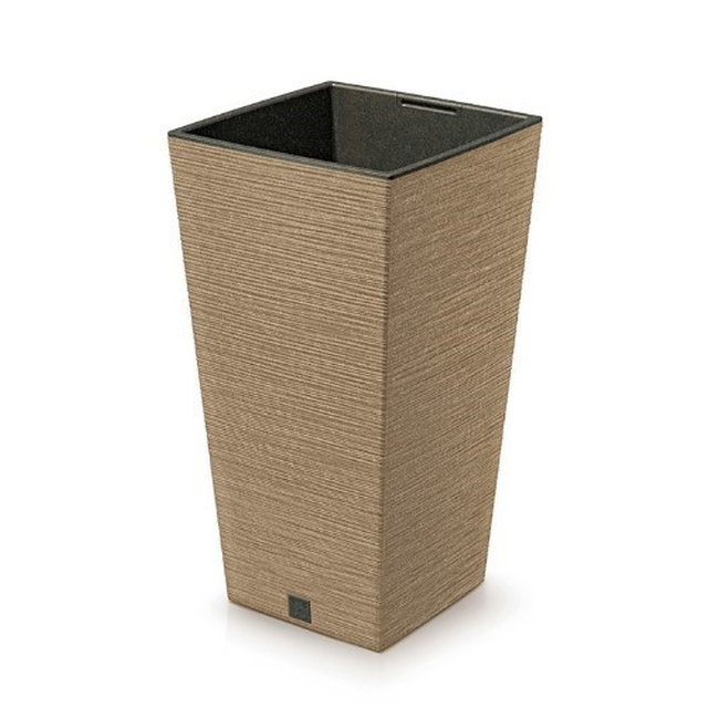 Plastikinis vazonas 40cm Furu Square ECO Wood Naturo spalvos su medienos drožlėmis