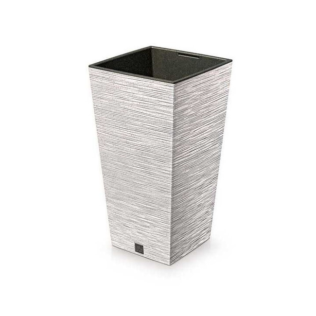 Baltas plastikinis vazonas Furu Square 35cm su vertikaliais grioveliais