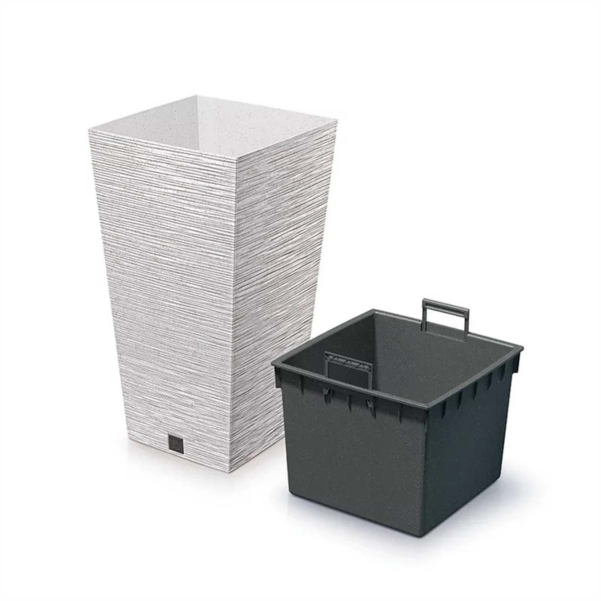 Kvadratinis ECO Wood vazonas Prosperplast Furu Square baltos spalvos