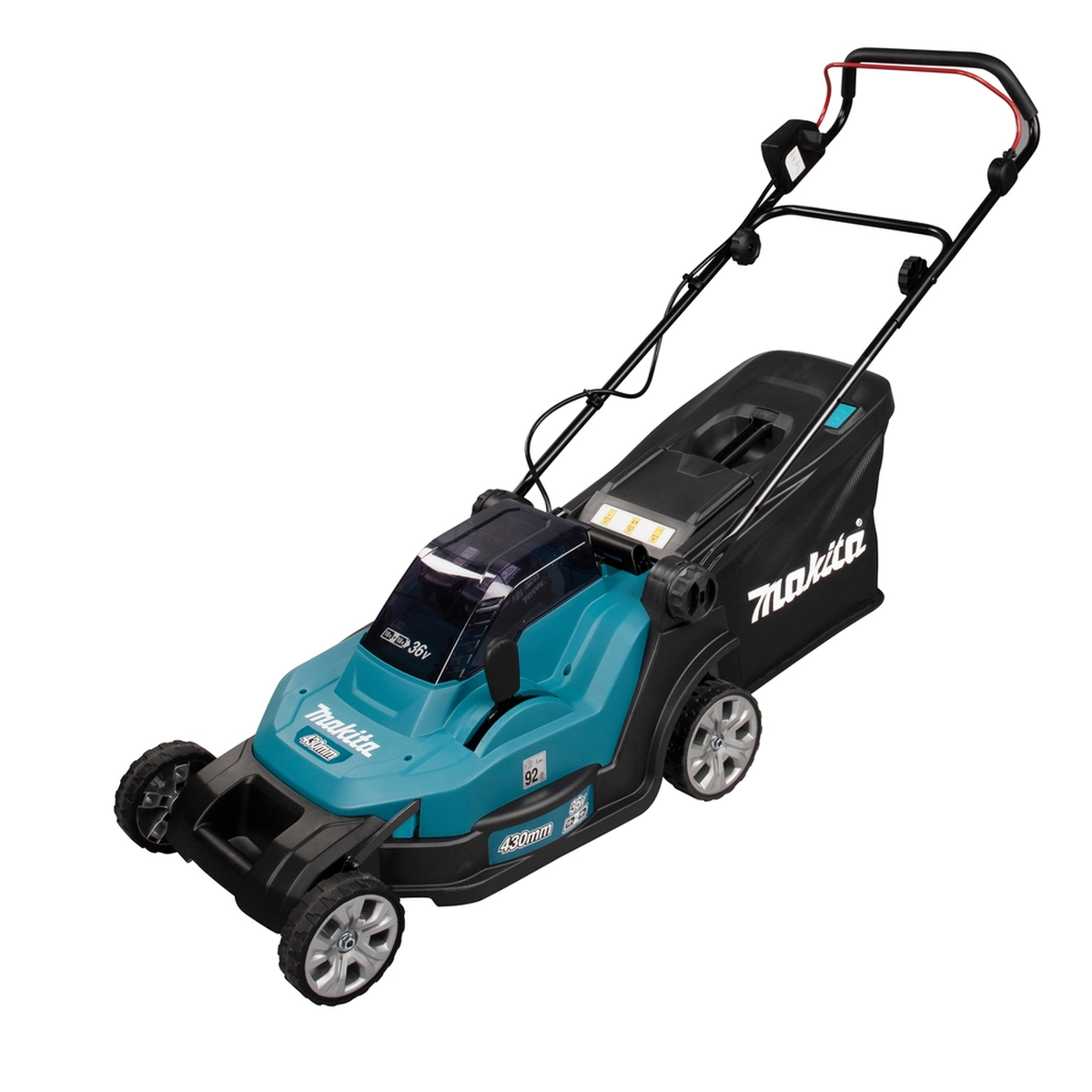 Makita DLM432PT2 vejapjovės ergonomiškas dizainas su dideliais ratais