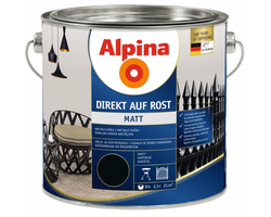 DAŽAI METALO ANTIKOROZINIAI ALPINA DIREKT AUF ROST MATT 2.5L JUODOS SPALVOS RAL9005