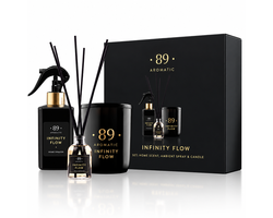 RINKINYS NAMŲ KVAPAS, PURŠKIAMAS NAMŲ KVAPAS IR SOJŲ VAŠKO ŽVAKĖ INFINITY FLOW AROMATIC 89