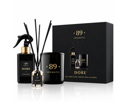 RINKINYS NAMŲ KVAPAS, PURŠKIAMAS NAMŲ KVAPAS IR SOJŲ VAŠKO ŽVAKĖ DORE AROMATIC 89