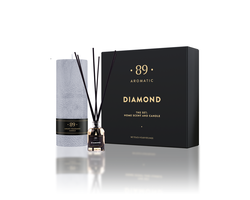RINKINYS NAMŲ KVAPO SU LAZDELĖMIS IR PALMIŲ VAŠKO ŽVAKĖ DIAMOND AROMATIC 89
