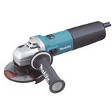 Makita 9565CVR kampinis šlifuoklis su 125mm disku ir 1400W varikliu, parodyta su apsauginiu gaubtu ir ergonomiška rankena