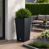 Antracito spalvos 24cm Rato Square vazonas su rattan tekstūra